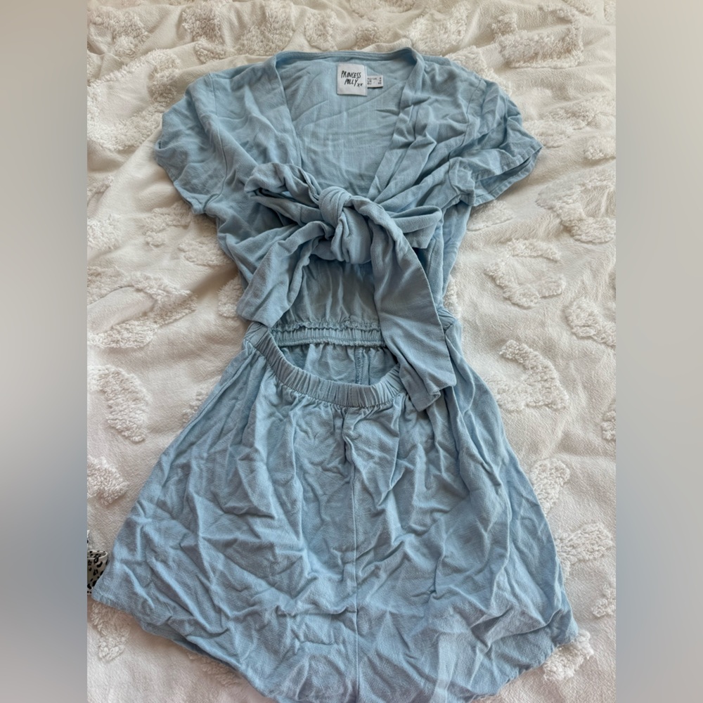 Princess Polly Tie front blue romper